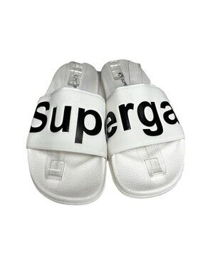 🌻NEW Superga 1908 Polysoft Slides White Black Logo Sandals Pool Beach Size 38
